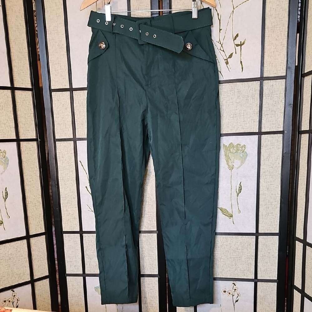 Green High-Waisted Tailored Trousers